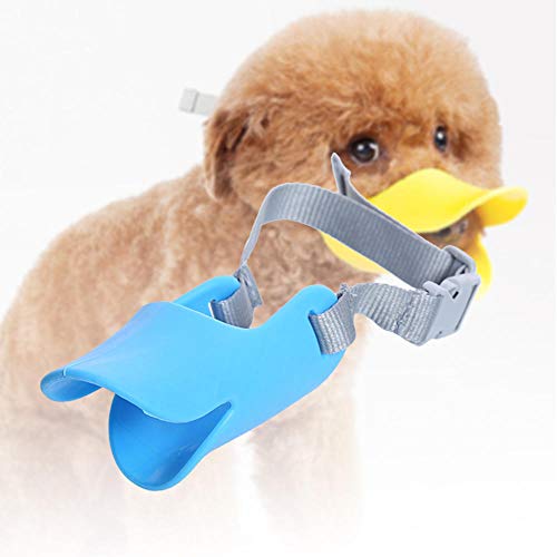 Gulunmun Bozal de Silicona para Perros Máscara de Boca de Pato Linda Bozal Corteza de mordida para Perros pequeños Máscaras Anti-mordida para Perros Mascotas Productos-Azul, M