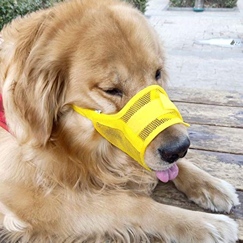 Gulunmun Bozales para Perros Bozal Suave para Perros Mediano   Ajustable para Evitar morder, ladrar y Masticar, Adiestramiento de Mascotas de Color Amarillo, (Hebra Media Circunferencia: 12-15 cm)