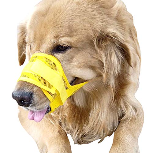 Gulunmun Bozales para Perros Bozal Suave para Perros Mediano   Ajustable para Evitar morder, ladrar y Masticar, Adiestramiento de Mascotas de Color Amarillo, (Hebra Media Circunferencia: 12-15 cm)