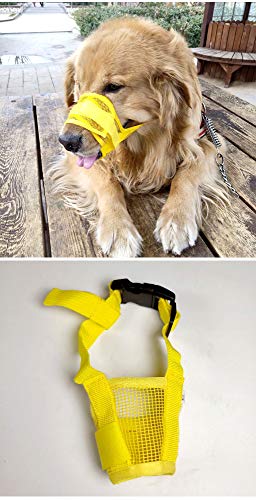 Gulunmun Bozales para Perros Bozal Suave para Perros Mediano   Ajustable para Evitar morder, ladrar y Masticar, Adiestramiento de Mascotas de Color Amarillo, (Hebra Media Circunferencia: 10-13 cm)