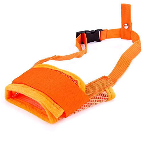 Gulunmun Bozales para Perros El bozal Suave para Perros previene Las mordeduras, los ladridos y la masticación, Lazo Ajustable de Color Naranja, (Snout Middle Girth: 9-12cm)