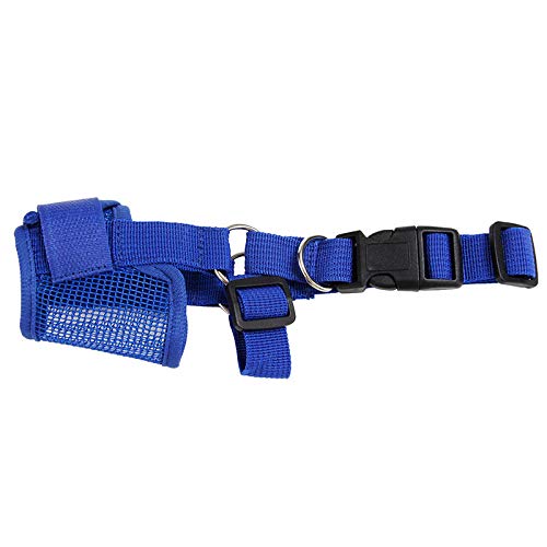 Gulunmun Cubiertas de la Boca del Perro Bozal de Malla Suave Ajustable para Perros pequeños, medianos y Grandes Cubierta de la Boca de Malla Transpirable para Perros Protege al Perro: Azul Oscuro, XL