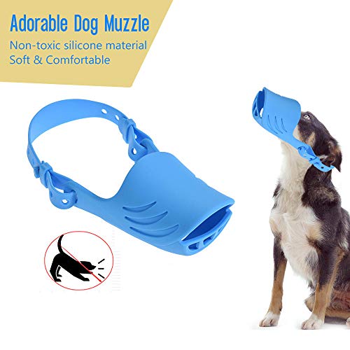 Gulunmun El más Nuevo Anti Bite Bking Barking Bozal para Perro Cubierta de Boca Silicona Forma de Boca de Cerdo con Correa Ajustable para Perros pequeños y medianos-Azul, S