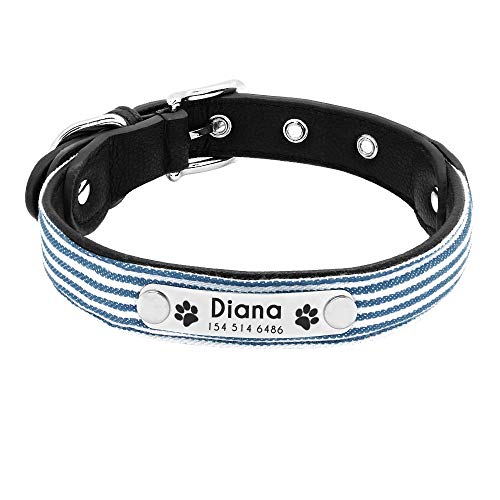 GZSC Ajustable Collar de Perro de Perrito Personalizado Collares de Gato Personalizados Ajustables Grabado de Rayas a Cuadros Gratis for Perros pequeños y medianos (Color : Striped 1, Size : M)