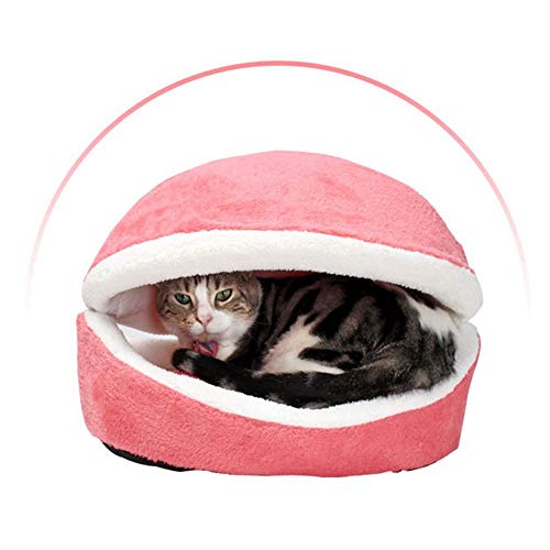 Handfly Cama Nido de Gato de Felpa con Forma de Hamburguesa Cama Cueva de Gato para Invierno Casa a Prueba de Viento Escondite Gatito Gatos Cama cálida