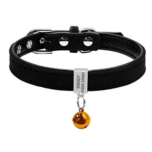 HAOCHIDE Collar De Identificación De Perro Personalizado Collares Ajustables Acolchados Información De Mascotas Personalizada con Campana Gratis para Perros Pequeños Medianos XXS, Negro, XS