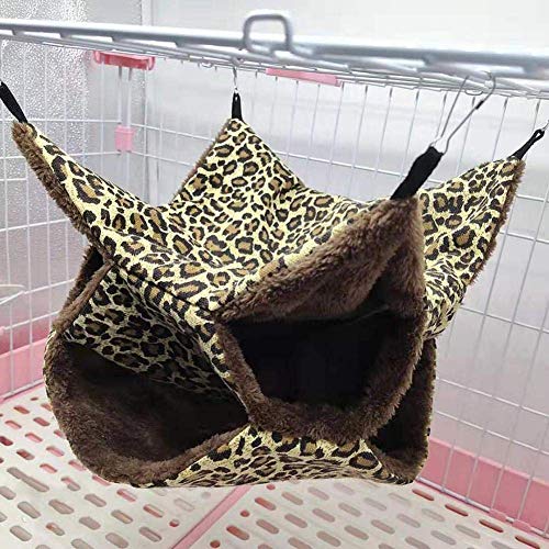 HAODEE Mascota de Tres Capas Hamaca entresuelo Hamaca hámster Colgante Ardilla Saco de Dormir pequeña Hamaca para Mascota para Ardilla voladora Glider de Miel Chinchillas 豹纹