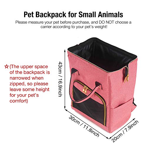 HAPPY HACHI Mochila Portátil para Gato Pequeños Cachorro de Perros Portador de Gato para Caminar Viaje (43x30x20 cm, Rosa)