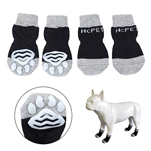 Hcpet Calcetines Antideslizantes para Perros, Protectores de Patas para Perros Gatos, Control de tracción para el Uso en Interiores, Ajuste para Perros Extra pequeños a Grandes (Negro, L)