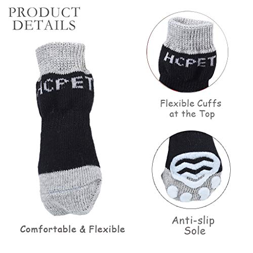 Hcpet Calcetines Antideslizantes para Perros, Protectores de Patas para Perros Gatos, Control de tracción para el Uso en Interiores, Ajuste para Perros Extra pequeños a Grandes (Negro, L)