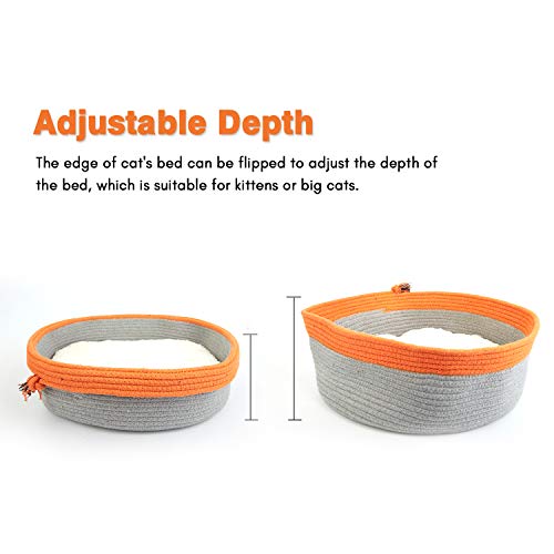 Hengu Camas para Gatos, Muebles de Sofá de Algodón, Forma de Cesta Cama de Fieltro Trenzado con Cojín de Felpa Extraíble para Gato Gatito Mascota Perros Pequeña