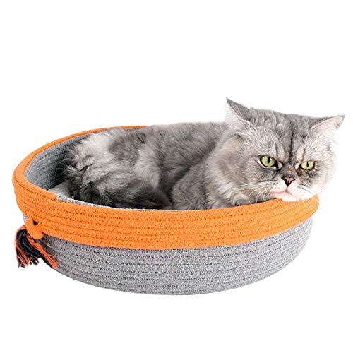 Hengu Camas para Gatos, Muebles de Sofá de Algodón, Forma de Cesta Cama de Fieltro Trenzado con Cojín de Felpa Extraíble para Gato Gatito Mascota Perros Pequeña