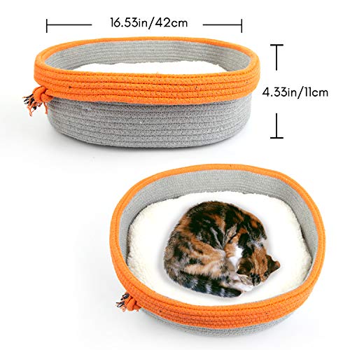 Hengu Camas para Gatos, Muebles de Sofá de Algodón, Forma de Cesta Cama de Fieltro Trenzado con Cojín de Felpa Extraíble para Gato Gatito Mascota Perros Pequeña