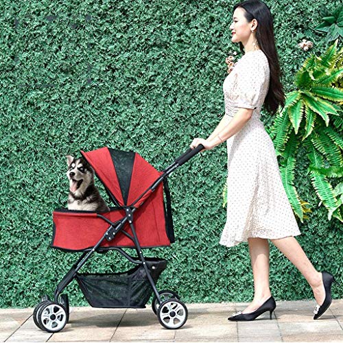 HFJKD Cochecito de Viaje Plegable para Mascotas, 4 Ruedas Silla de Paseo con Silla de Paseo para Cochecito de Gato con portavasos Cesta de Almacenamiento, para Mascotas Medianas y pequeñas