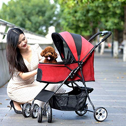 HFJKD Cochecito de Viaje Plegable para Mascotas, 4 Ruedas Silla de Paseo con Silla de Paseo para Cochecito de Gato con portavasos Cesta de Almacenamiento, para Mascotas Medianas y pequeñas