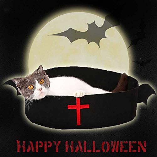 Hi-Hins Casa de colchón para Dormir de Gato para Vacaciones, Cama para Gatos de murciélago de Halloween y Cama con cinturón de Anciano de Navidad, Cama de Gato Fieltro Genuino Rascando Cueva,Black