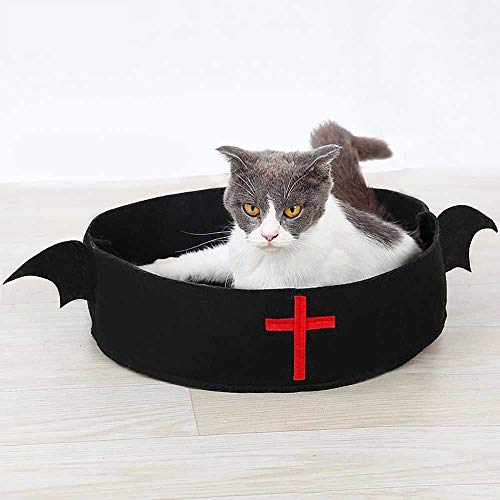 Hi-Hins Casa de colchón para Dormir de Gato para Vacaciones, Cama para Gatos de murciélago de Halloween y Cama con cinturón de Anciano de Navidad, Cama de Gato Fieltro Genuino Rascando Cueva,Black