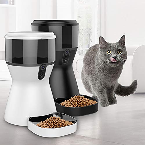 HJKL Alimentador Automático De Mascotas, Dispensador De Alimentos para Perros, Gatos Y Animales Pequeños: Cámara HD, Control De Aplicaciones Y Grabación De Voz, Temporizador Programable,Negro