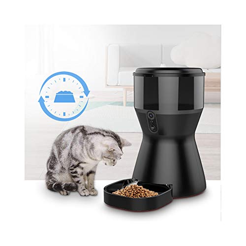 HJKL Alimentador Automático De Mascotas, Dispensador De Alimentos para Perros, Gatos Y Animales Pequeños: Cámara HD, Control De Aplicaciones Y Grabación De Voz, Temporizador Programable,Negro