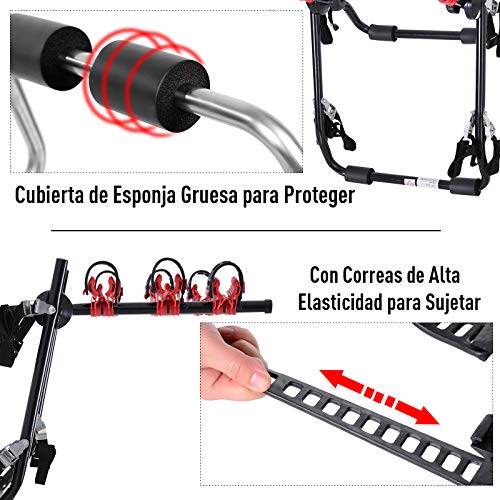 HOMCOM Portabicicletas Trasero Portón Plegable con Correas hasta 3 Bicis Soporte de Bici Universal Carga 40kg 68x52x60cm Acero y Aluminio