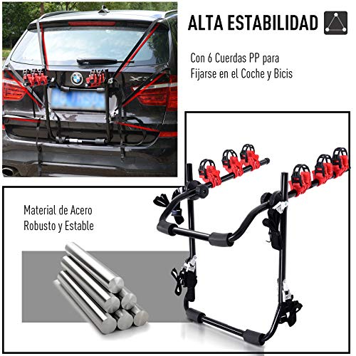 HOMCOM Portabicicletas Trasero Portón Plegable con Correas hasta 3 Bicis Soporte de Bici Universal Carga 40kg 68x52x60cm Acero y Aluminio