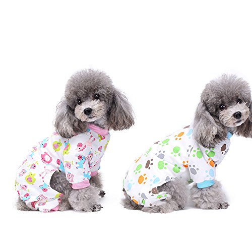 HongYH 2-Pack Ropa para Perros Perros Gatos Onesie Pijamas de Perro Suave Algodón Puppy Rompers Mono de Mascota Acogedor Body para Perros pequeños y Gatos