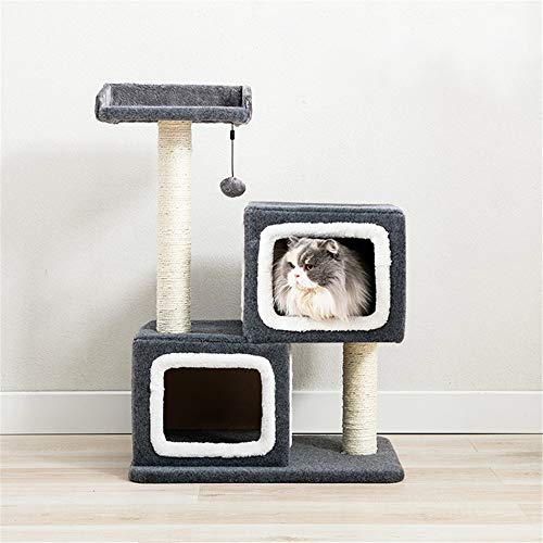 Huangjiahao Árbol de Gato Doble Nido Columpio Pasarela Gato con sisal Cubiertas de Agarre Correos y una Pelota de Juguete for los Gatitos, Gatos y Mascotas para Jugar y Descansar