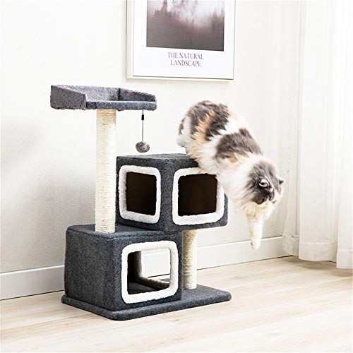 Huangjiahao Árbol de Gato Doble Nido Columpio Pasarela Gato con sisal Cubiertas de Agarre Correos y una Pelota de Juguete for los Gatitos, Gatos y Mascotas para Jugar y Descansar