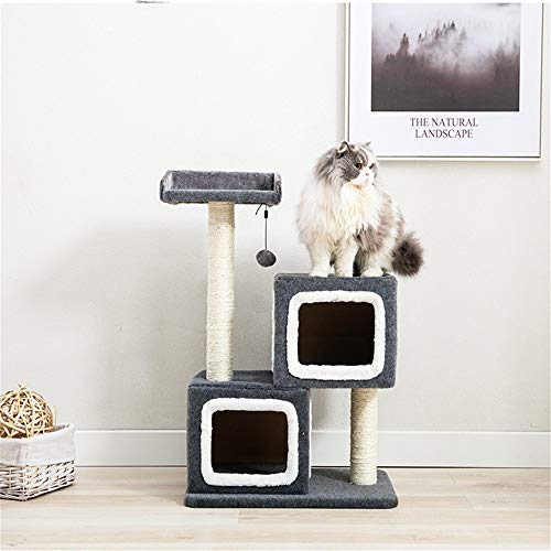 Huangjiahao Árbol de Gato Doble Nido Columpio Pasarela Gato con sisal Cubiertas de Agarre Correos y una Pelota de Juguete for los Gatitos, Gatos y Mascotas para Jugar y Descansar