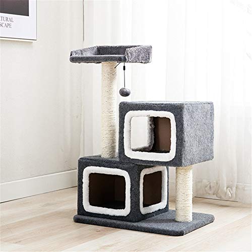 Huangjiahao Árbol de Gato Doble Nido Columpio Pasarela Gato con sisal Cubiertas de Agarre Correos y una Pelota de Juguete for los Gatitos, Gatos y Mascotas para Jugar y Descansar