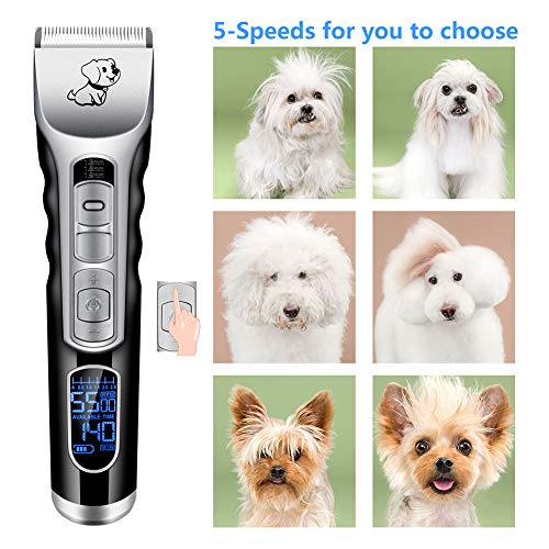 HUBI La eliminación del Condensador de Ajuste de Aseo de Mascotas Perro Clippers máquina de Afeitar eléctrica del Pelo Piel Cortador Recargable Corte de Pelo con Pantalla LED para Mascotas,Negro