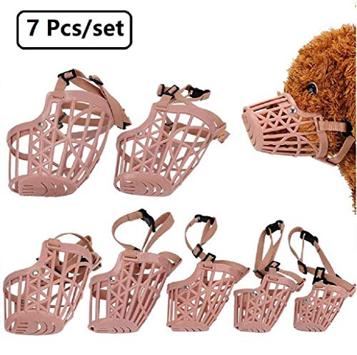 HUI JIN antimordida Ajustable Pet Basket Máscaras Transpirable cómodo Perro Boca Cubierta, Beige, Paquete de 7