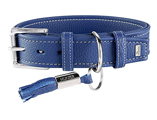 Hunter Cannes piel cuello color azul, 39 - 47 cm, 3.5 cm de ancho