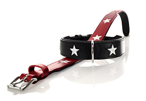 HUNTER Collar para Perros Magic Star, Cuero, Rojo/Negro, 50