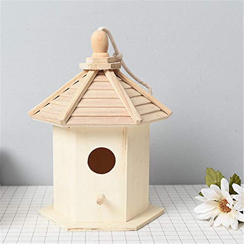 Hxsm Casa De PáJaros Colgantes DecoracióN De JardíN Al Aire Libre Casa De PáJaros De Madera para Mascotas Torre De Modelado Jaula De PáJaros De Madera Nido De PáJaro Nido Aislamiento -Color De Madera