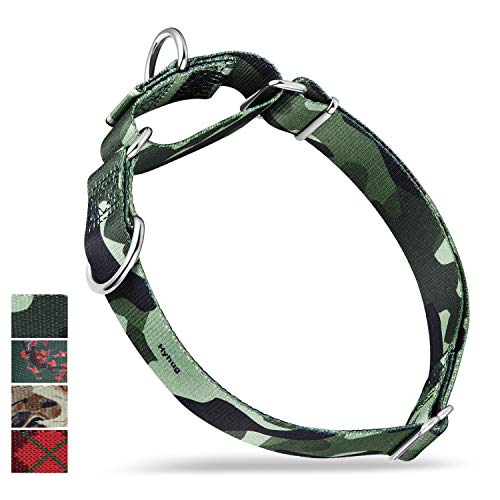 Hyhug Premium actualizado Cuello de martingala Anti-Escape Mejorado de poliéster de Alta Resistencia para Perros pequeños, medianos y Grandes. Uso Diario para Caminar. (Grande L, Camuflaje Verde)