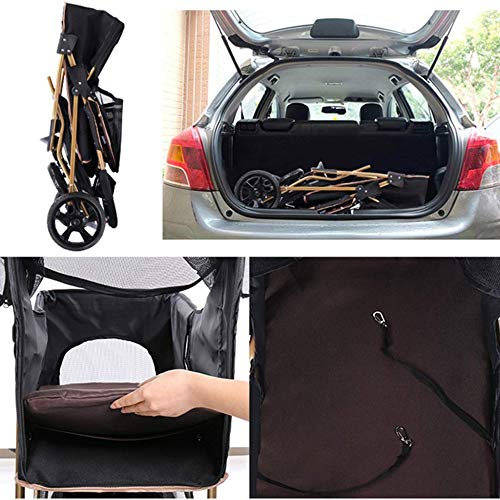 HYMY Carrito De Viaje Plegable para Mascotas, Cochecito De Perro, Carrito para Perros Jogger De Tres Ruedas - con Cesta De Almacenamiento, Portavasos (Carga Máxima 20 Kg),Gold