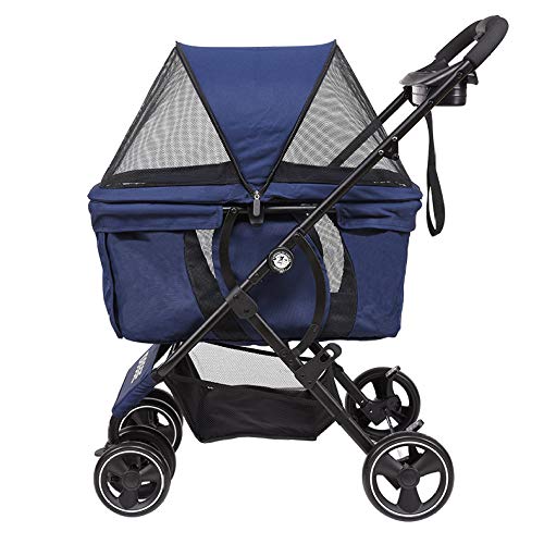 HYMY Cochecito Plegable para Mascotas, Trolley De Viaje para Mascotas, Vehículo Todoterreno, con Cesta De Almacenamiento, Portavasos (Carga Máxima De 20 Kg O Menos),Blue