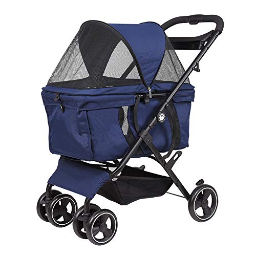 HYMY Cochecito Plegable para Mascotas, Trolley De Viaje para Mascotas, Vehículo Todoterreno, con Cesta De Almacenamiento, Portavasos (Carga Máxima De 20 Kg O Menos),Blue