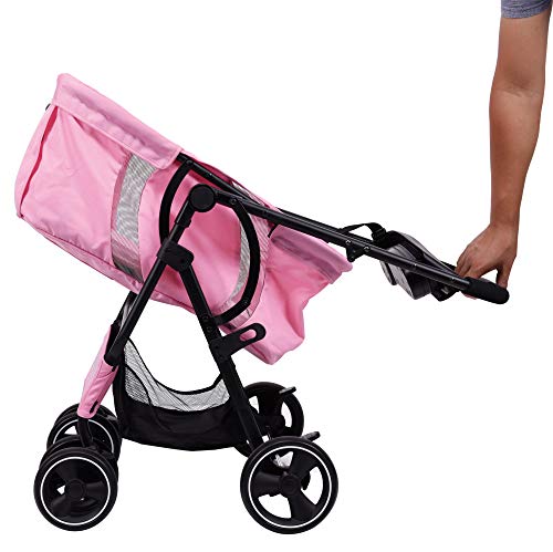 HYMY Cochecito Plegable para Mascotas, Trolley De Viaje para Mascotas, Vehículo Todoterreno, con Cesta De Almacenamiento, Portavasos (Carga Máxima De 20 Kg O Menos),Pink