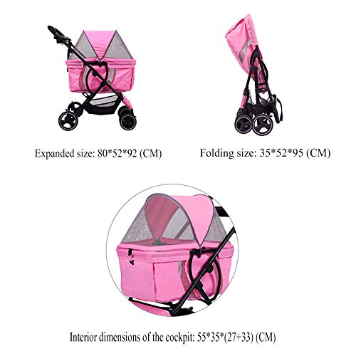 HYMY Cochecito Plegable para Mascotas, Trolley De Viaje para Mascotas, Vehículo Todoterreno, con Cesta De Almacenamiento, Portavasos (Carga Máxima De 20 Kg O Menos),Pink