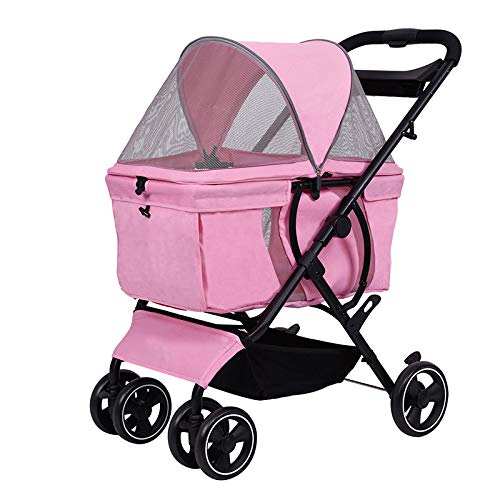 HYMY Cochecito Plegable para Mascotas, Trolley De Viaje para Mascotas, Vehículo Todoterreno, con Cesta De Almacenamiento, Portavasos (Carga Máxima De 20 Kg O Menos),Pink