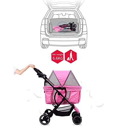 HYMY Cochecito Plegable para Mascotas, Trolley De Viaje para Mascotas, Vehículo Todoterreno, con Cesta De Almacenamiento, Portavasos (Carga Máxima De 20 Kg O Menos),Pink