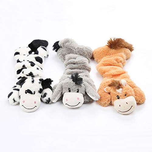 Hzb821zhup Perro de Peluche mordida Vocal, Juguete de mordida de Animal Lindo Cuerpo elástico Mascotas Suministros Vaca Burro Forma de muñeca de Peluche Squeaky Molar Masticar Juguete