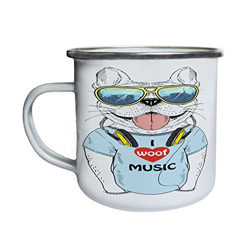 I Woof Music Dog Happy Funny Retro, lata, taza del esmalte 10oz/280ml w637e