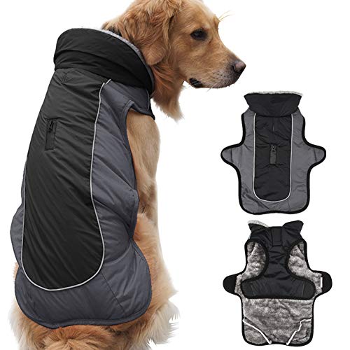 Idepet Chaqueta abrigada para perros, traje para nieve resistente al agua para mascotas, ropa reflectante a prueba de viento para perros pequeños, medianos y grandes, forro de algodón suave