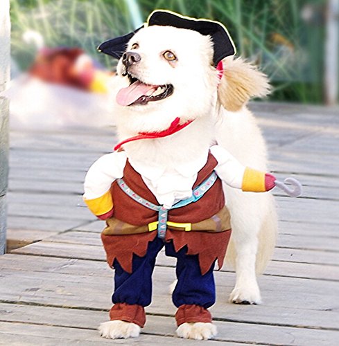 Idepet Pirata del Caribe Disfraz de Gato Funny Dog Ropa para Mascotas Traje Corsair Viste a la Fiesta Ropa de Fiesta para Perros Gato Plus Sombrero (S)