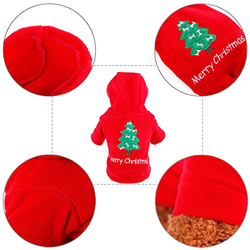 Idepet Santa mascota gato perro traje feliz árbol de navidad patrón ropa algodón sudadera con capucha para perro gato