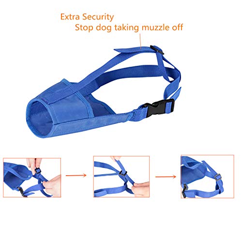 ILEPARK Bozal para Perros, 1 Set de 3 Bozales de Perros Ajustables de Nylon para Perros Pequeños Grandes Medianos para Evitar Morder, Ladrar y Masticar (L,Azul)