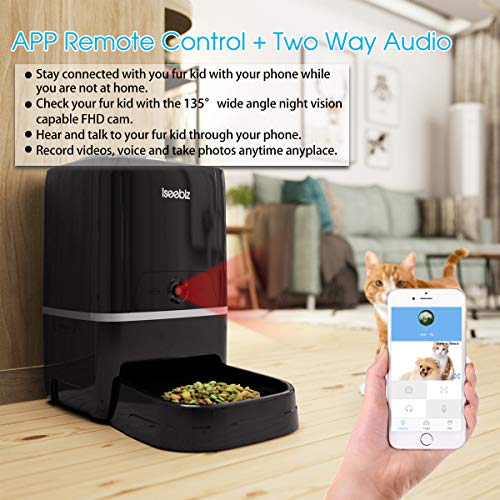 Iseebiz Comedero Automatico Perro de 6L con Cámara Comederos Automaticos Gatos WiFi/Controla por App /6 Dosis de Comida por Día